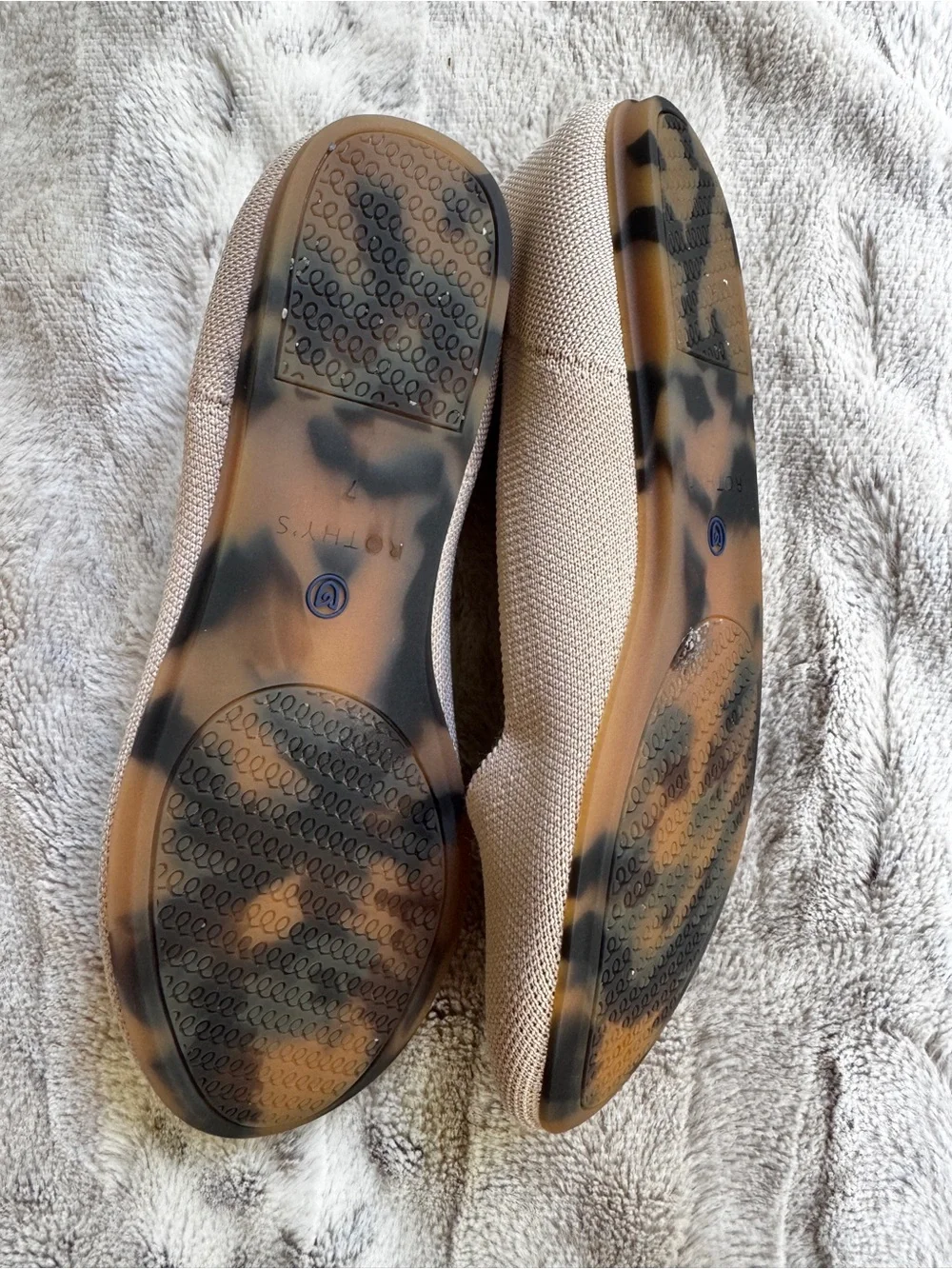Ecru Rothy’s Knit Ballet Flats - Leopard Heel